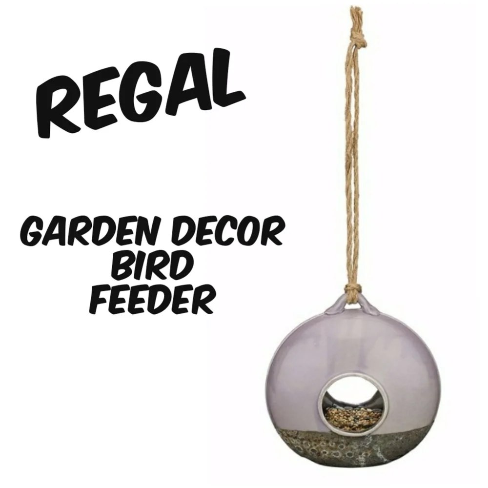 Regal Hand Crafted Garden Decor Round Lilac Porcelin Hanging Rope Bird Feeder